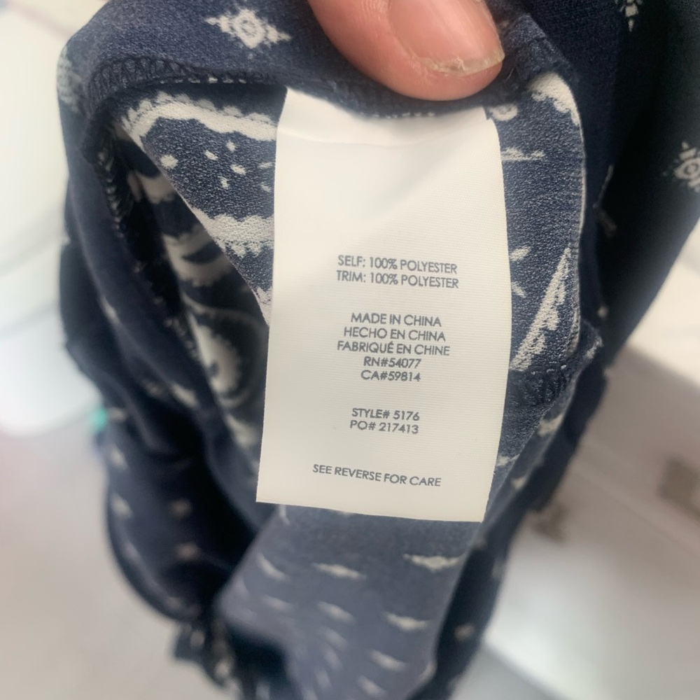 CAbi Navy Blue Patterned Wide-Leg Track Pants Sz 8 - Picture 9 of 10